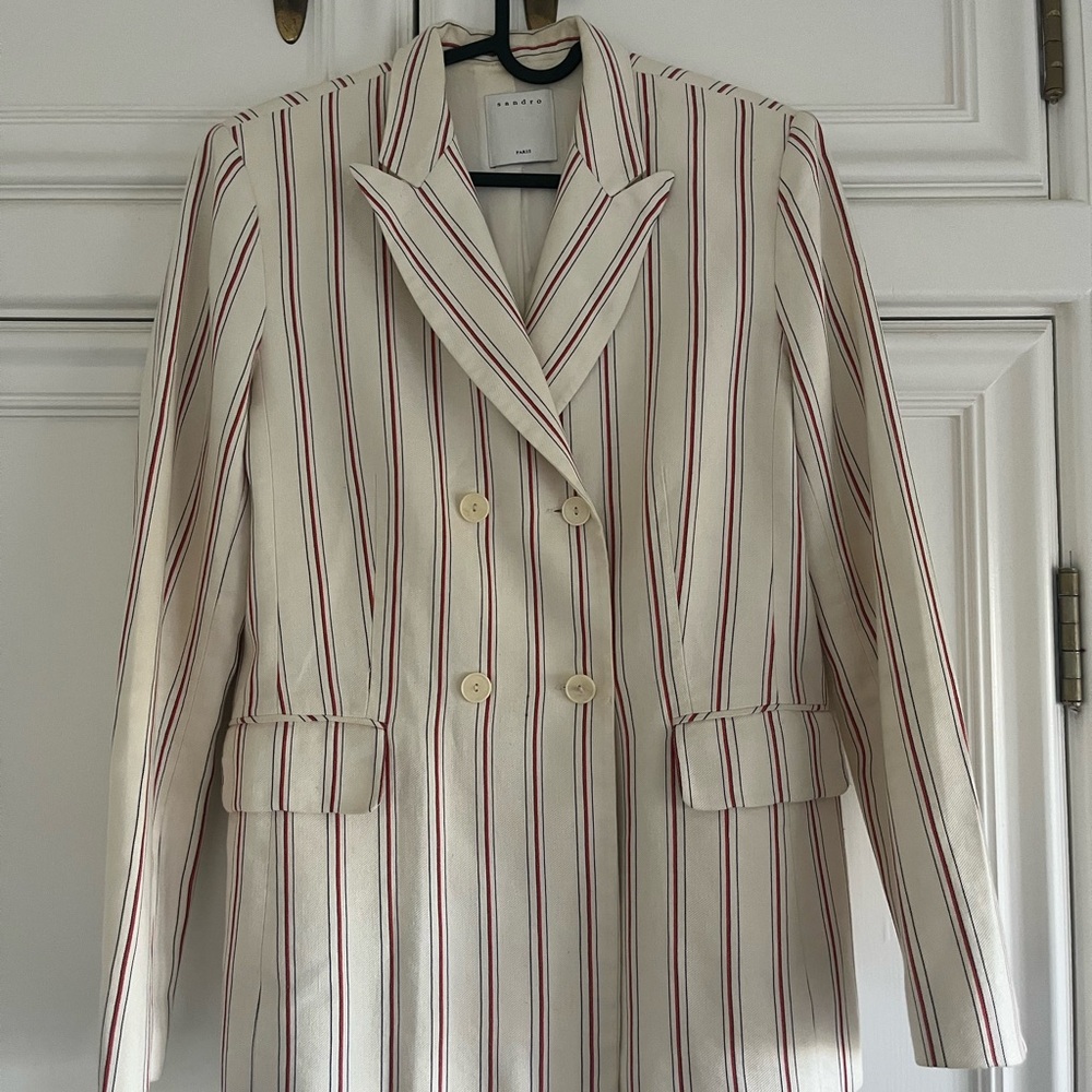 Sandro Cream and Red Striped Blazer